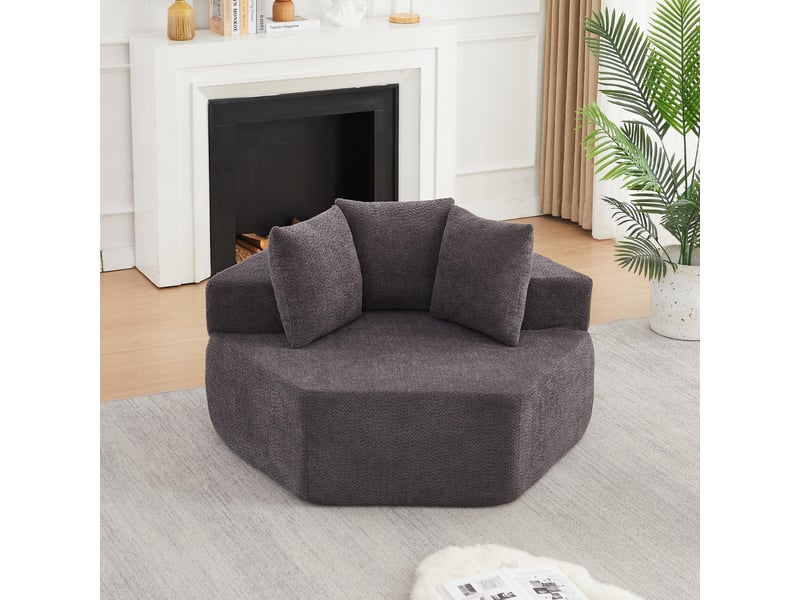  Fauteuil simple - 122x138x76cm - modulable en chenille bouclée avec 3 coussins &amp; ressorts ensachés - gris  - Conforama B