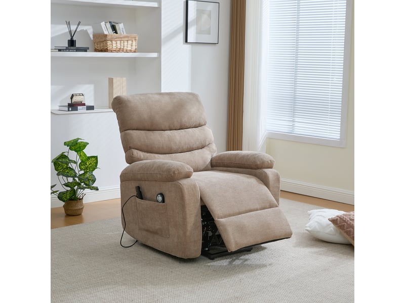 Fauteuil releveur électrique taupe, fauteuil relax massant chauffant en chenille avec repose-pieds réglable pour salon - Conforama A