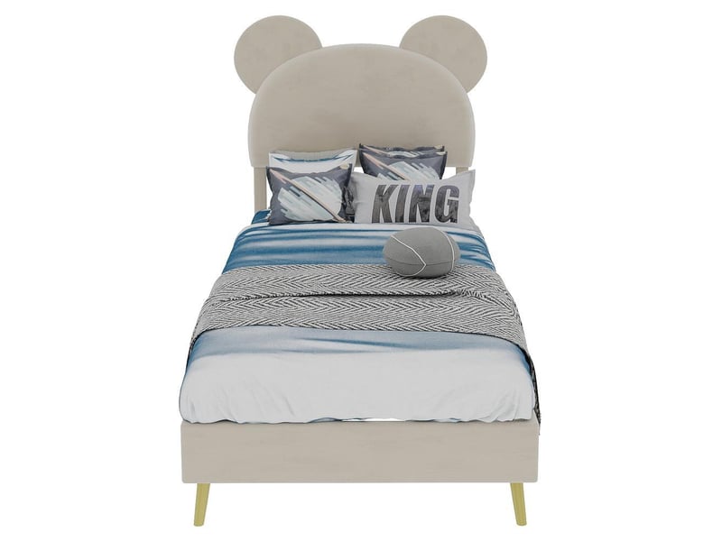 Lit rembourré minimaliste moderne 90x200 cm beige, tête cartoon moelleuse, base solide basse sans rangement ni vérin, sans matelas - Conforama W