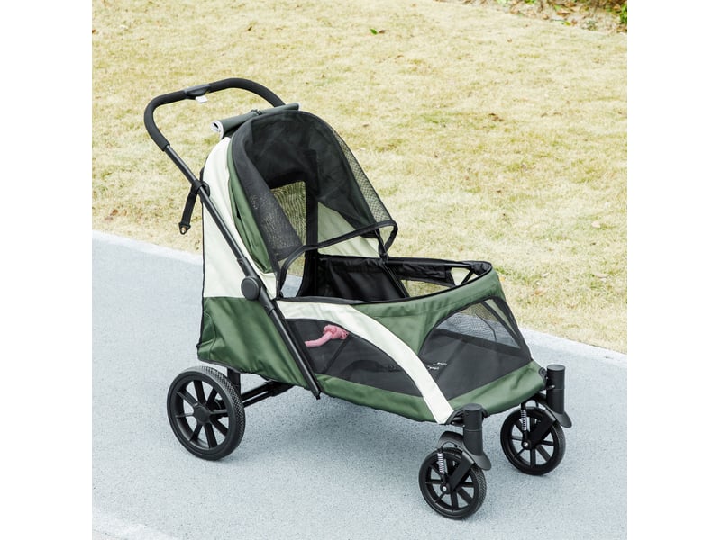  Poussette pour enfent 124 x 67 x 100 cm – vert foncé – pliable avec freins, coussin et rangement arrière  - Conforama B