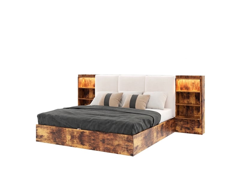  Lit coffre 180x200 marron, cadre de lit avec rangement hydraulique et led  - Conforama A