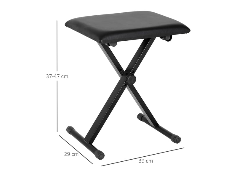  Tabouret piano pliable, banc piano réglable en hauteur de 37 à 47 cm, siège rembourré en pu et pieds en métal antidérapants, noir, charge 100 kg  - Conforama C