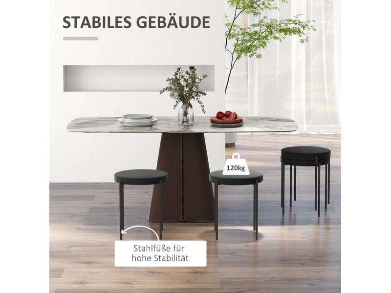 Lot de 4 tabourets de salle à manger empilables avec assise rembourrée aspect velours en métal noir - Conforama E