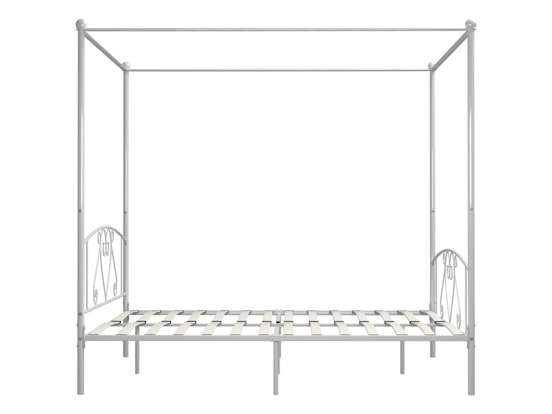  Lit double- lit adulte -  cadre de lit à baldaquin sans matelas blanc métal 200x200 cm  - Conforama C