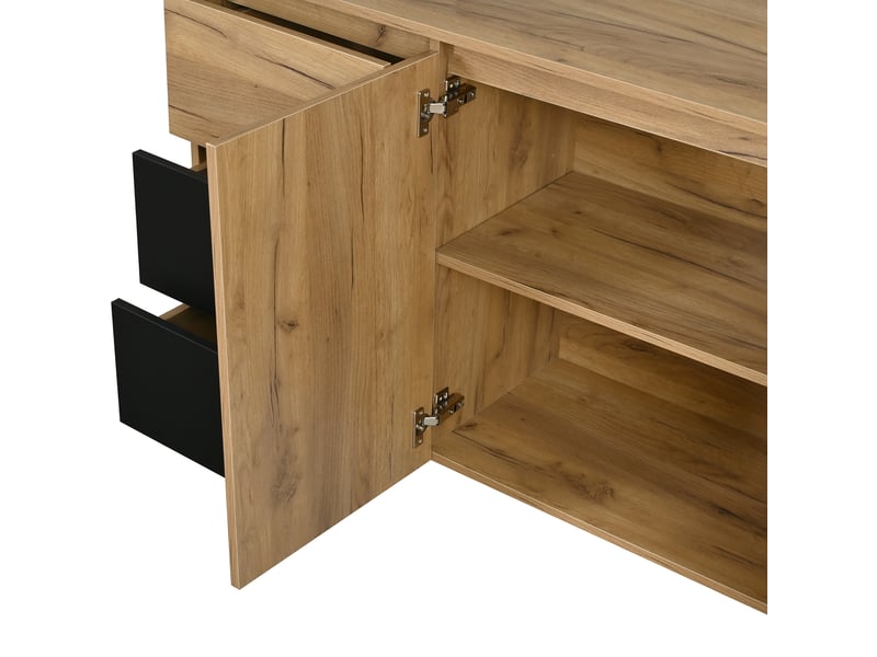 Buffet avec led multicolore 2 portes 3 tiroirs meuble de rangement bois et noir 120 cm - Conforama W