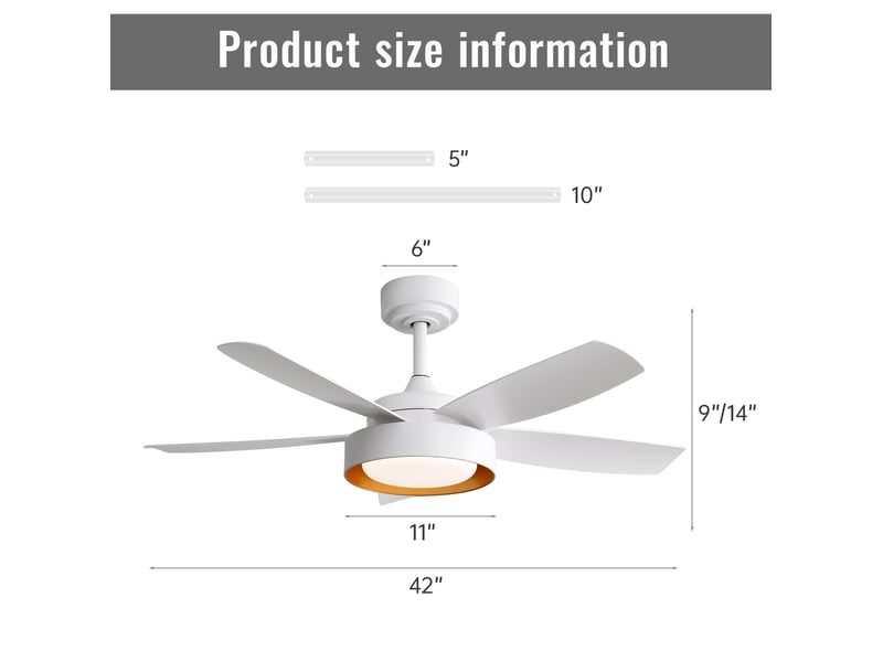  Ventilateur de plafond 42 pouces avec lumière led dimmable 22w, moteur dc réversible, télécommande, en abs, blanc  - Conforama C