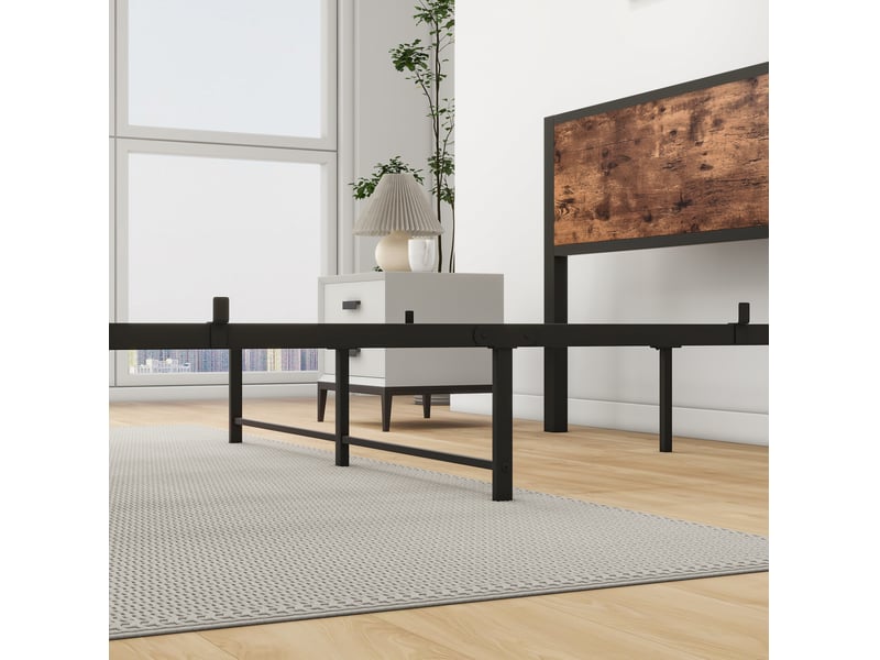  Lit avec rangement 140 × 200 cm 2 places, tête de lit, structure métal, sans matelas, brun antique  - Conforama E