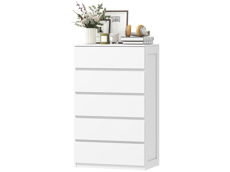  Commode 5 tiroirs meuble de rangement sans poignées design minimaliste 60 x 39 x 100 cm blanc  - Conforama B