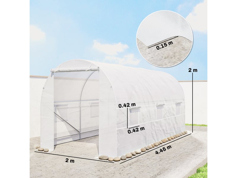  Serre tunnel de jardin 4,5 x 2 x 2 m avec couverture en pe et tubes métalliques, blanche  - Conforama E