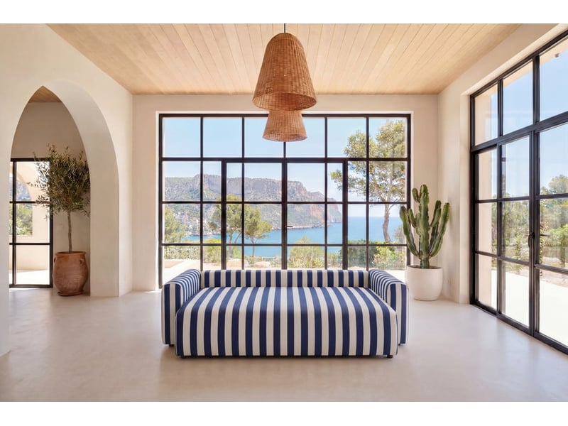  Oli - canapé droit convertible tissu rayé bleu  - Conforama E