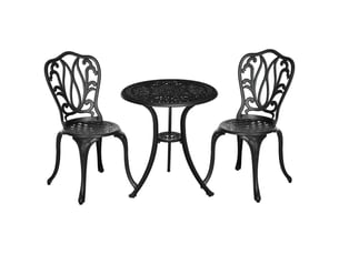 Ensemble salon de jardin 2 places 2 chaises + table ronde style charme rétro en fonte d'aluminium, noir