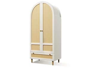 Armoire de chambre 80x50x180 cm avec penderie et tiroir, armoire avec effet rotin, portes arrondies et rangement chambre - blanc