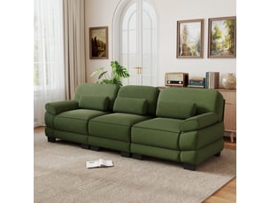 Canapé droit 3 places modulable, structure robuste, assise profonde et spacieuse, cordon cord doux et confortable, vert, pour se détendre au salon