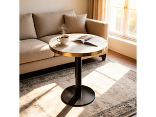 Table d'appoint ronde,60x60x74 cm,avec base stable,mdf,effet marbre blanc