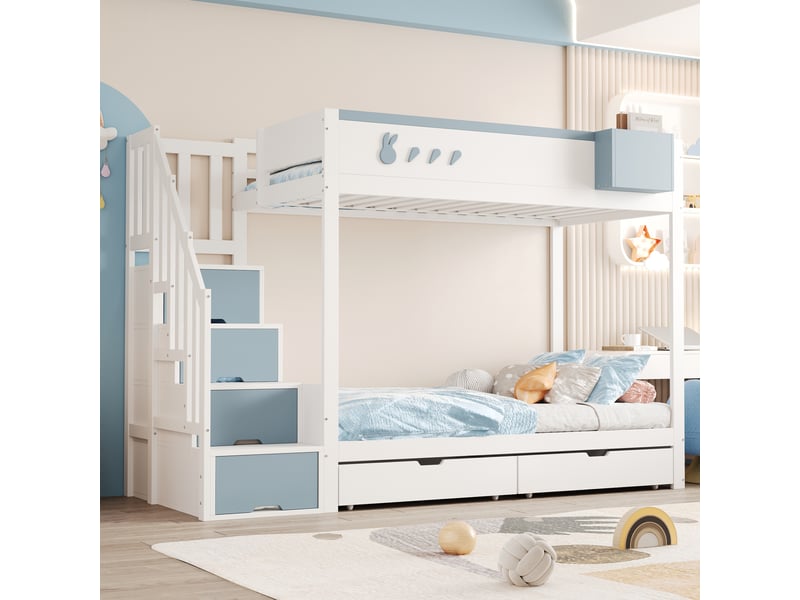  Lit superposé 90x200cm coloris bleu bois massif lit enfant bleu - Conforama D