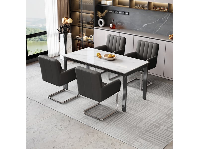  Lot de 4 chaises de salle à manger en polyuréthane noir avec pieds métalliques en z  - Conforama B