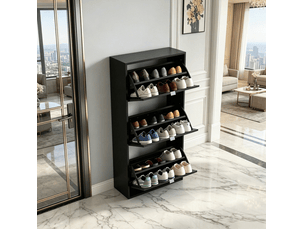 Armoire de rangement stabilisée 60x26x124 cm en mdf noir avec 3 portes abatantes