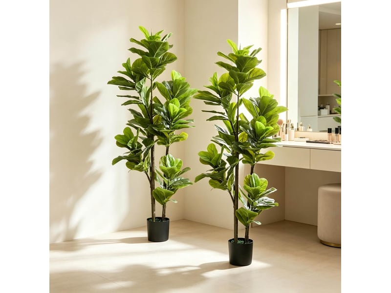  Plantes artificielles figuier lyre lot de 2, feuillage modelable avec pots stables en plastique vert, hauteur 150 cm  - Conforama E