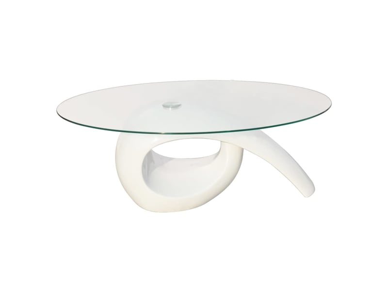  Table basse | table d'appoint salon avec dessus de table en verre ovale blanc brillant shl9291  - Conforama C
