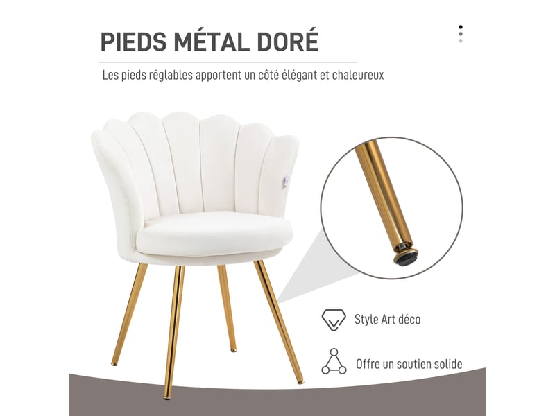  Fauteuil coquillage en velours avec pieds en métal 67x64x77 cm  - Conforama D