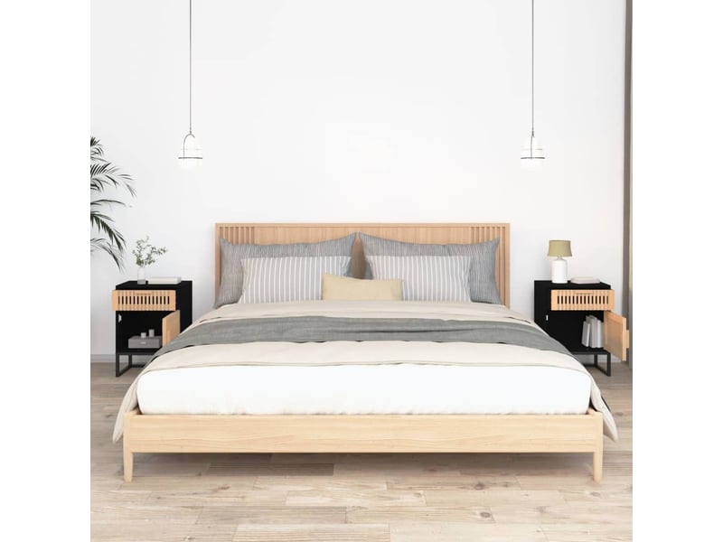  Lot de 2 tables de chevet - cabinet de chevet - table de nuit noir 40x30x55,5cm bois ingénierie et fer  - Conforama B
