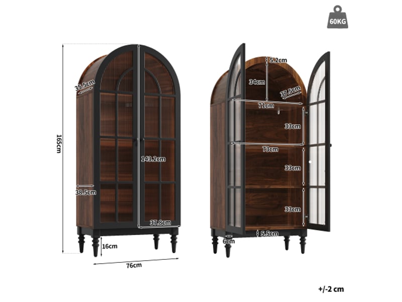 Armoire haute à arc autoportante – rangement cuisine et salon, vitrine à portes vitrées, grain de bois, 2 armoires - Conforama C