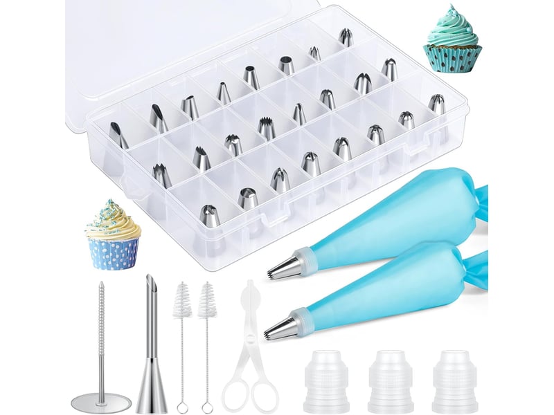  Poche a douille patisserie 34 pcs, 24 douilles en acier inoxydable, 2 poches à douille réutilisables en silicone, pour gâteaux, cupcakes, cookies, p  - Conforama A
