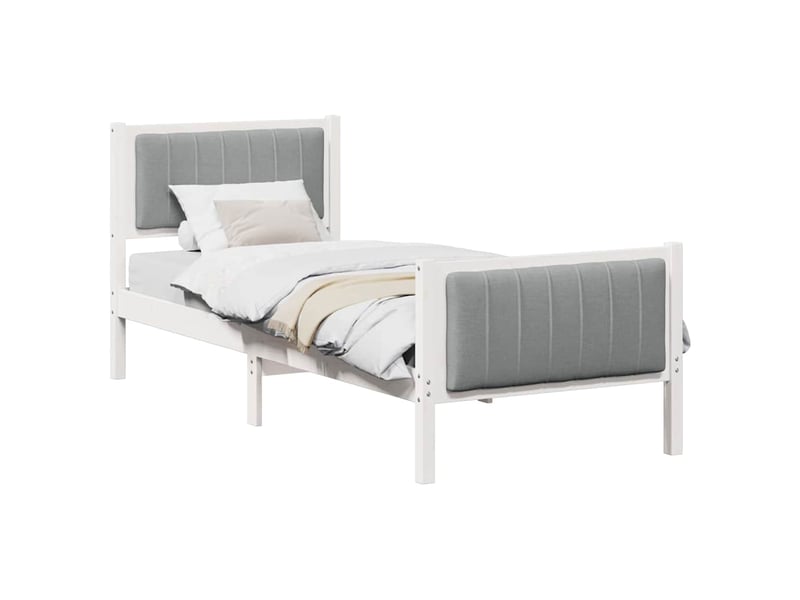  Lit simple- lit adulte -  cadre de lit blanc et gris clair 80 x 200 cm bois massif en pin  - Conforama B