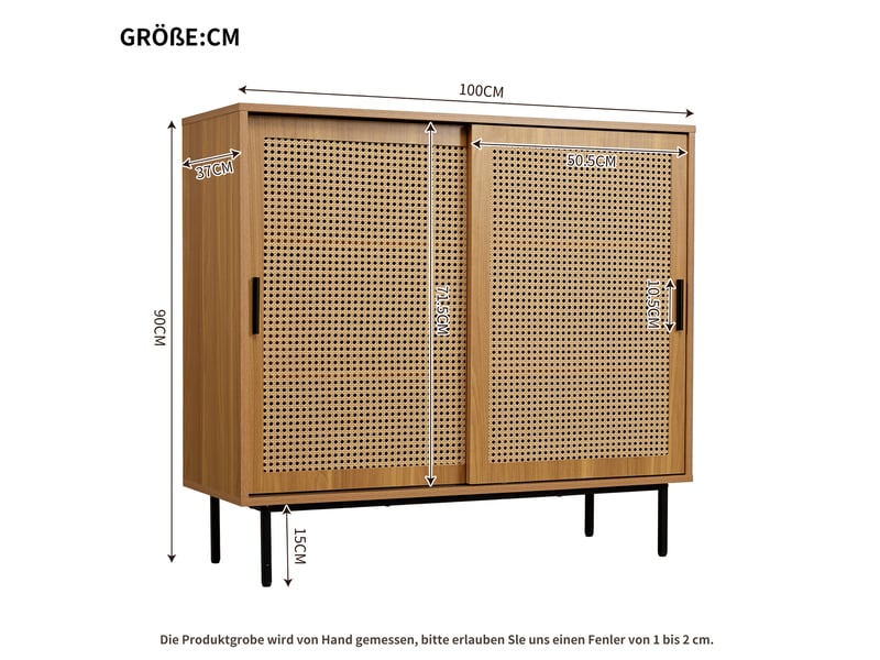  Buffet bas en bois d'ingénierie noyer avec 2 portes coulissantes et étagères réglables, style campagne, 100 x 37 x 90 cm  - Conforama E
