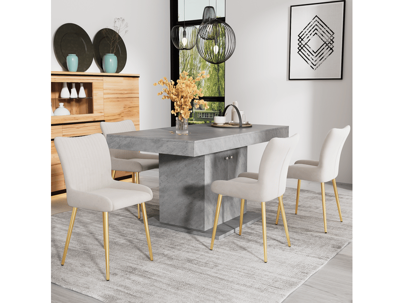  Chaise de salle à manger 58x47x85cm, lot de 6, velours, beige, support lombaire, pieds métalliques dorés  - Conforama E