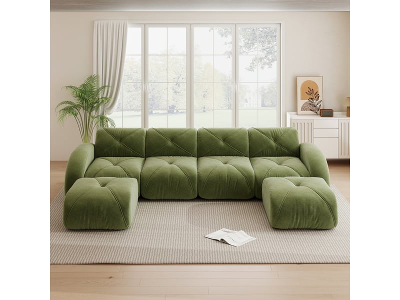  Canapé d'angle, canapé modulable – 4 places, sans montage, forme u, base antidérapante, en tissu, sans cadre  - Conforama R
