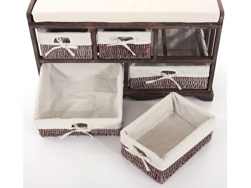 Commode, banc, 5 paniers, 77x36x45cm, shabby, vintage - marron - Conforama C