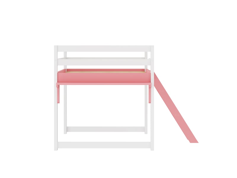 Lit mezzanine enfant blanc rose 90x200 cm en pin massif avec échelle et tablette intégrée - Conforama E