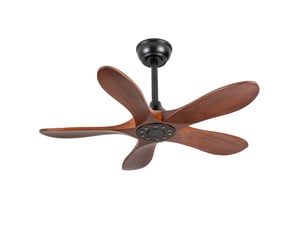 Ventilateur de plafond 90 cm sans éclairage 5 pales bois massif noyer et noir réversible 6 vitesses télécommande