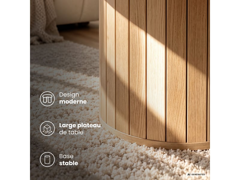  Table basse nubo coloris bois naturel 48 cm ronde cannelée 48x48x42 cm NUBO - Conforama E