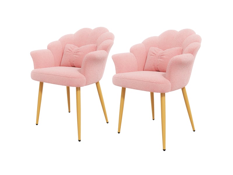  Lot de 2 fauteuils de salle à manger en tissu bouclette rose, 64x65,5x85 cm  - Conforama A
