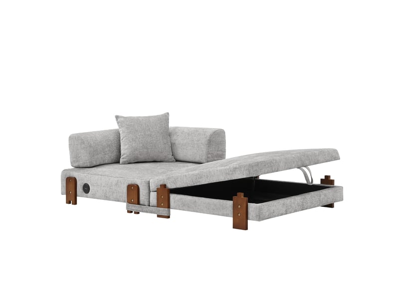  Canapé-lit modenvie convertible pliant 1 place en tissu gris clair avec ports usb et type-c, rangement, 84 x 170,5 x 48 cm  - Conforama A