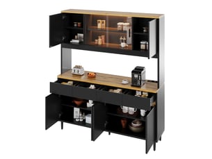 Buffet de cuisine 160x40x185 cm avec led et usb, 4 tiroirs et 8 portes, coloris noir et chêne
