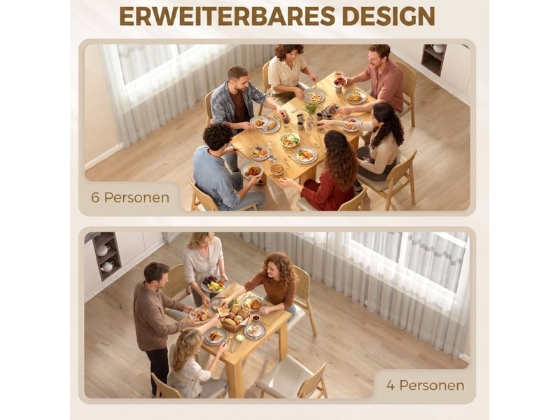 Table de salle à manger extensible pour 4 à 6 personnes avec plateau pliant et rails en acier compacte en bois naturel clair - Conforama E