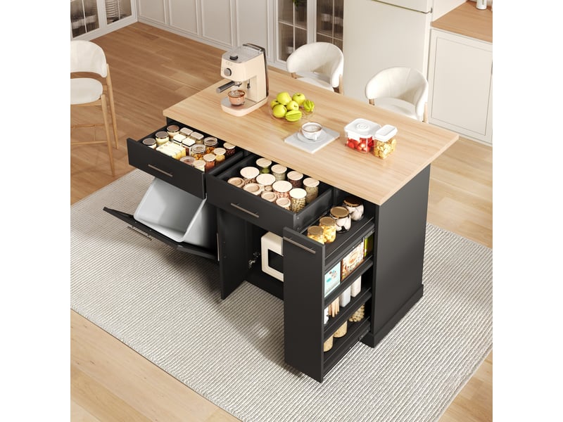  Îlot de cuisine 1 porte 2 tiroirs coloris noir mdf  - Conforama E