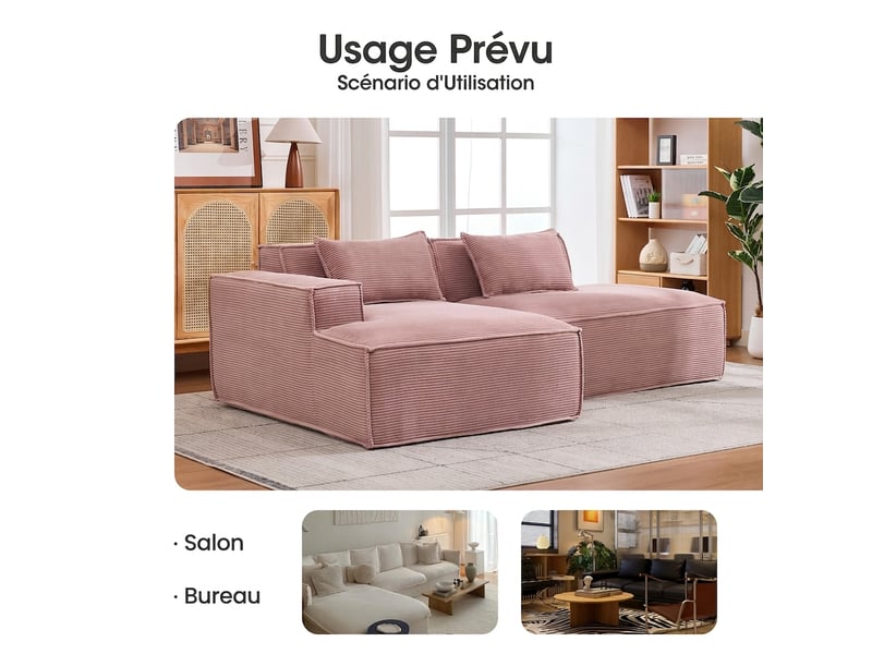  Canapé 2 places rose bébé en tissu polyester 235 cm - assise ressorts ensachés  - Conforama E
