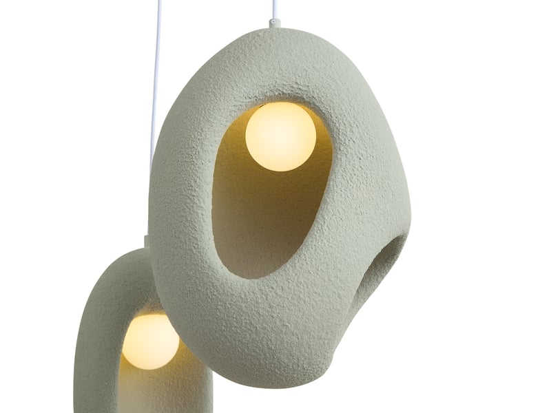  Japandi hanglamp wit met licht groene kap organisch 3-lichts - moonstone  - Conforama A