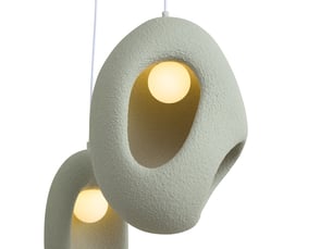 Suspension japandi blanche avec abat-jour organique vert clair 3 lumières - moonstone