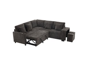 Canapé d'angle réversible convertible IKSETERA TRADING LTD 5 places Tissu gris avec coffre de rangement