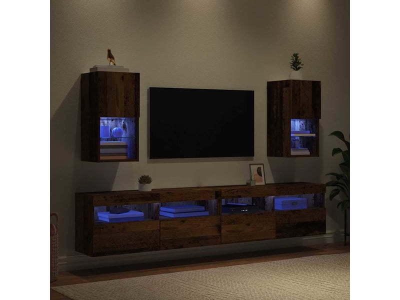  Lot de 2 meuble tv mural, meuble tv suspendu bois ancien bois d'ingénierie shl30970  - Conforama E
