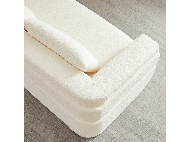  Canapé d’angle 3 places en chenille crème, méridienne arrondie Fay Lum - Conforama R