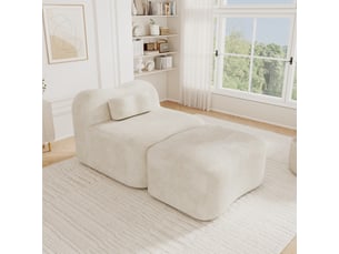 Fauteuil avec pouf - 96x167x70 cm - chauffeuse méridienne modulable velours, mousse 32d sans structure rigide 350kg - beige