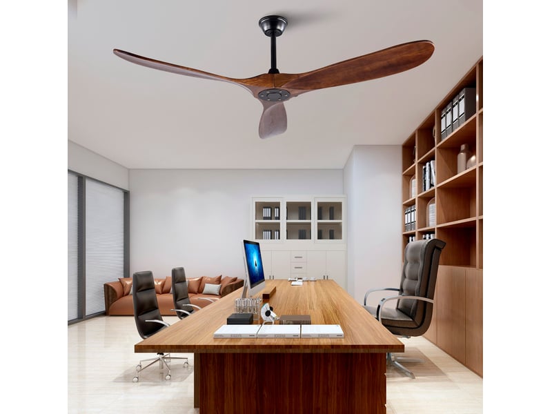 Ventilateur de plafond sans lumière 152 cm noir et noyer foncé, 6 vitesses - Conforama D