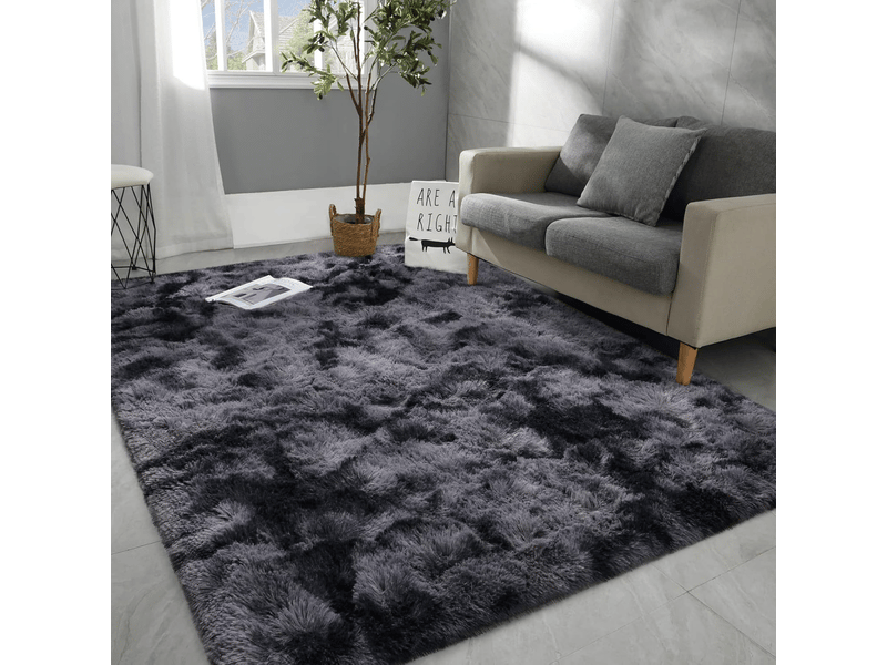  Tapis de salon gris, à poils longs, doux, en laine de soie antidérapante, mesurant 120 x 200 cm  - Conforama B