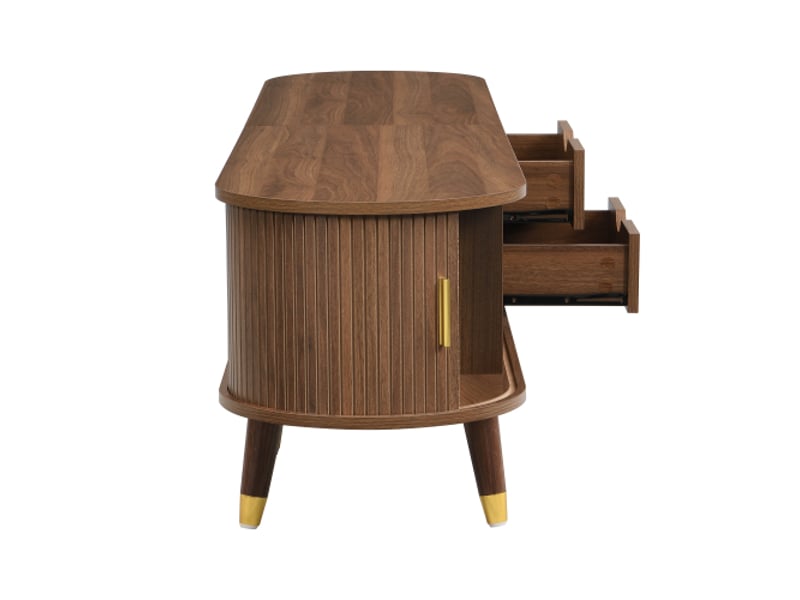 Ensemble salon 2 pièces – table basse relevable + meuble tv coulissant, pieds bois & poignées dorées, rangement - Conforama D
